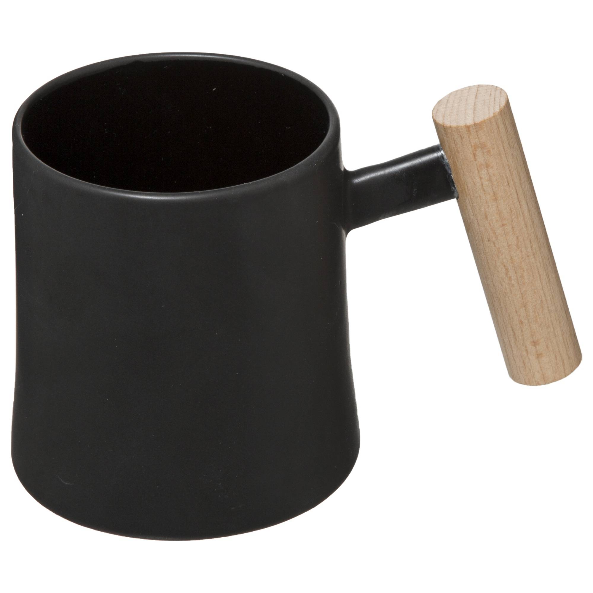 Secret de Gourmet Keramický hrnek s dřevěnou rukojetí, 370 ml černá