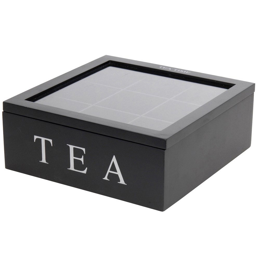 Home Styling Collection TEA Dřevěný čajový stroj, 9 přihrádek C37800130 černá