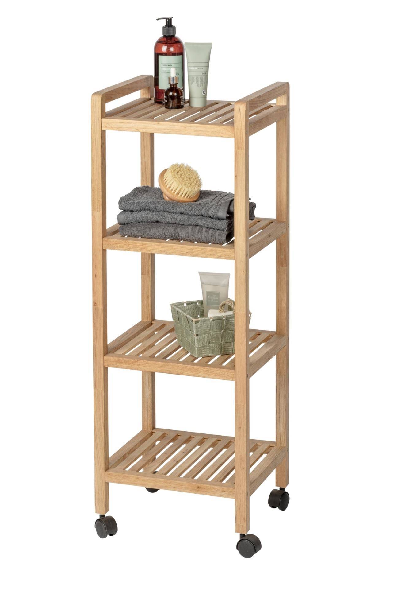 Koupelnový regál na kolečkách NORWAY, vozík, 4 police, WENKO hnědá 59473