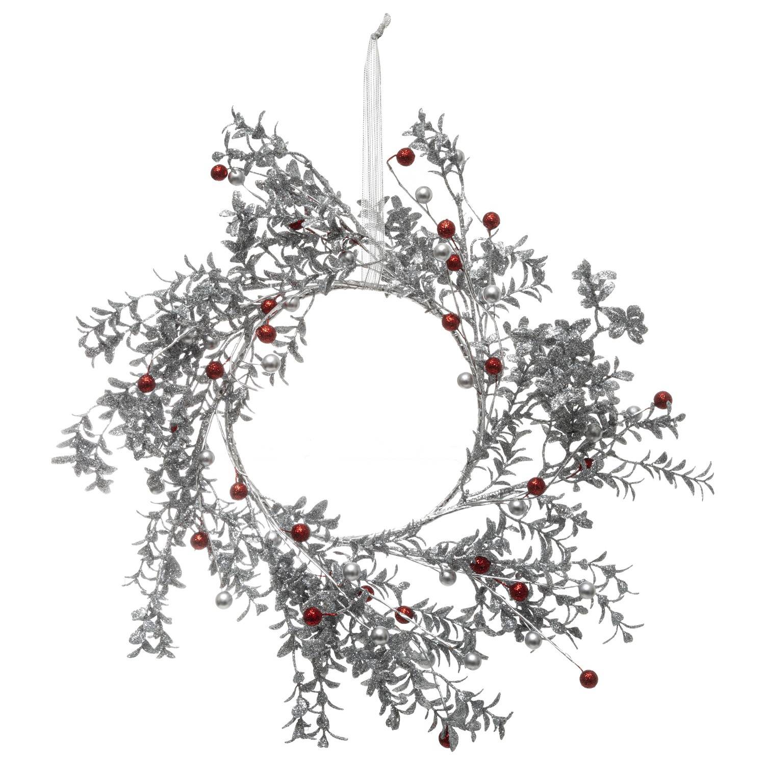 Fééric Lights and Christmas Závěsný vánoční věnec, O 44 cm stříbrná