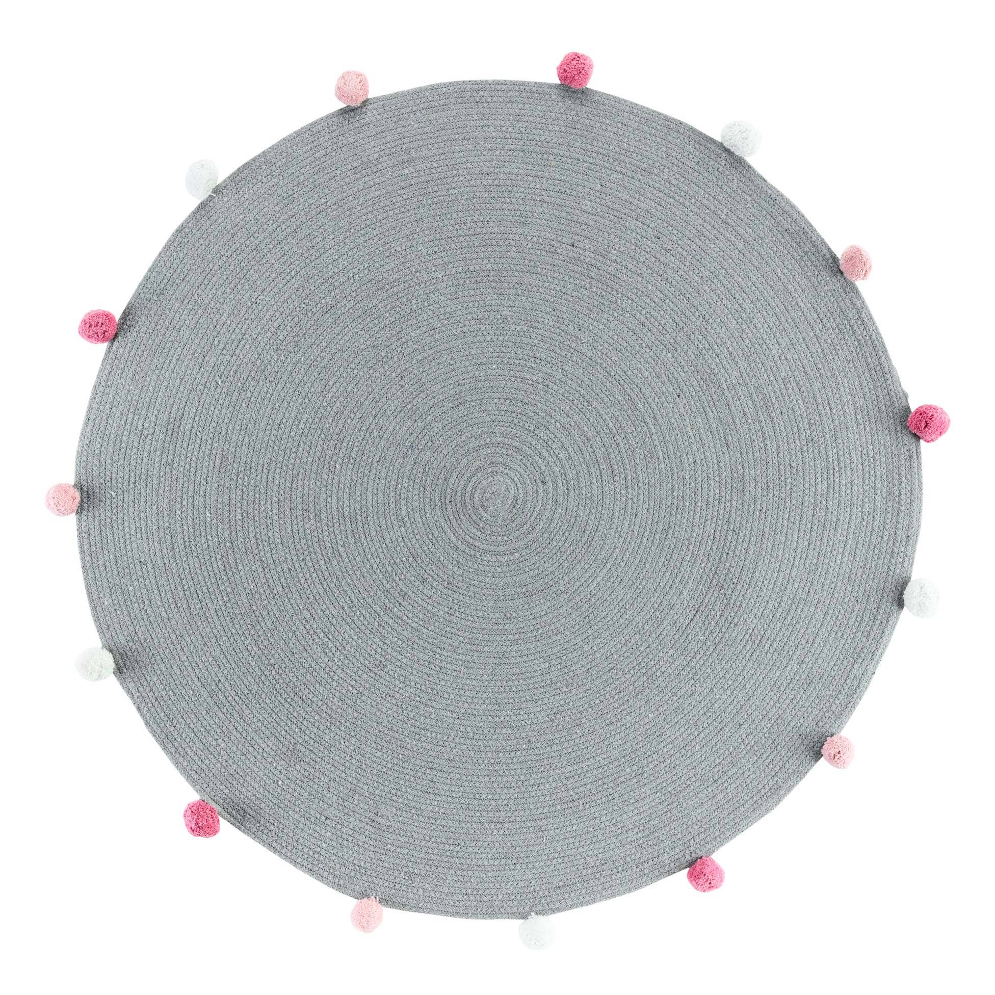 Douceur d'intérieur Kulatý koberec s bambulemi v zelené barvě POMPOMPARTY, Ø 90 cm šedá