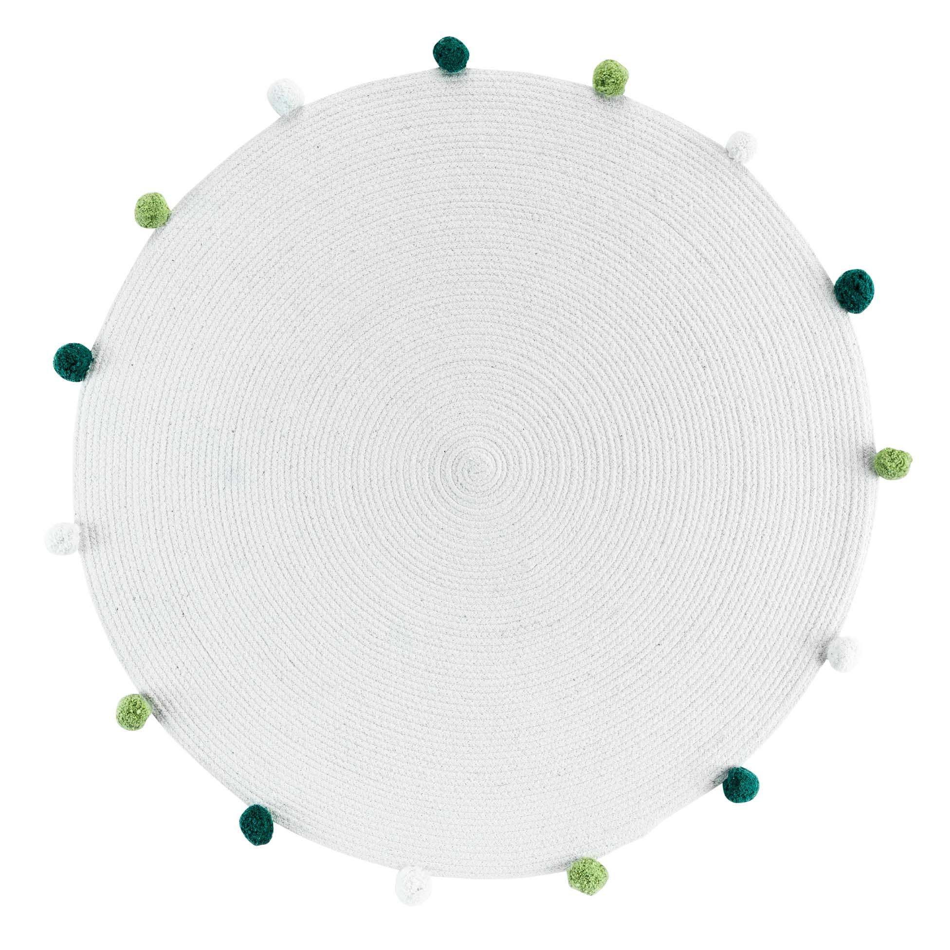 Douceur d'intérieur Kulatý koberec s bambulemi v zelené barvě POMPOMPARTY, Ø 90 cm bílý