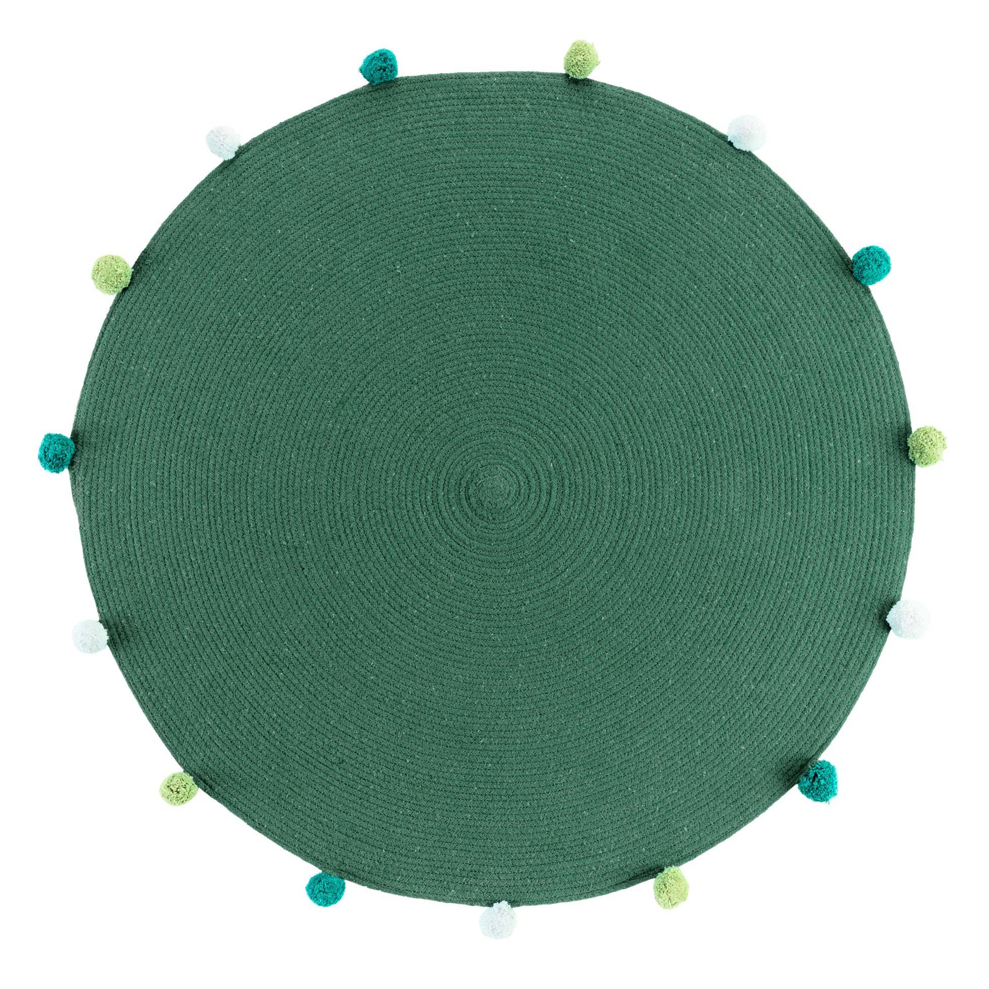 Douceur d'intérieur Kulatý koberec s bambulemi v zelené barvě POMPOMPARTY, Ø 90 cm zelený