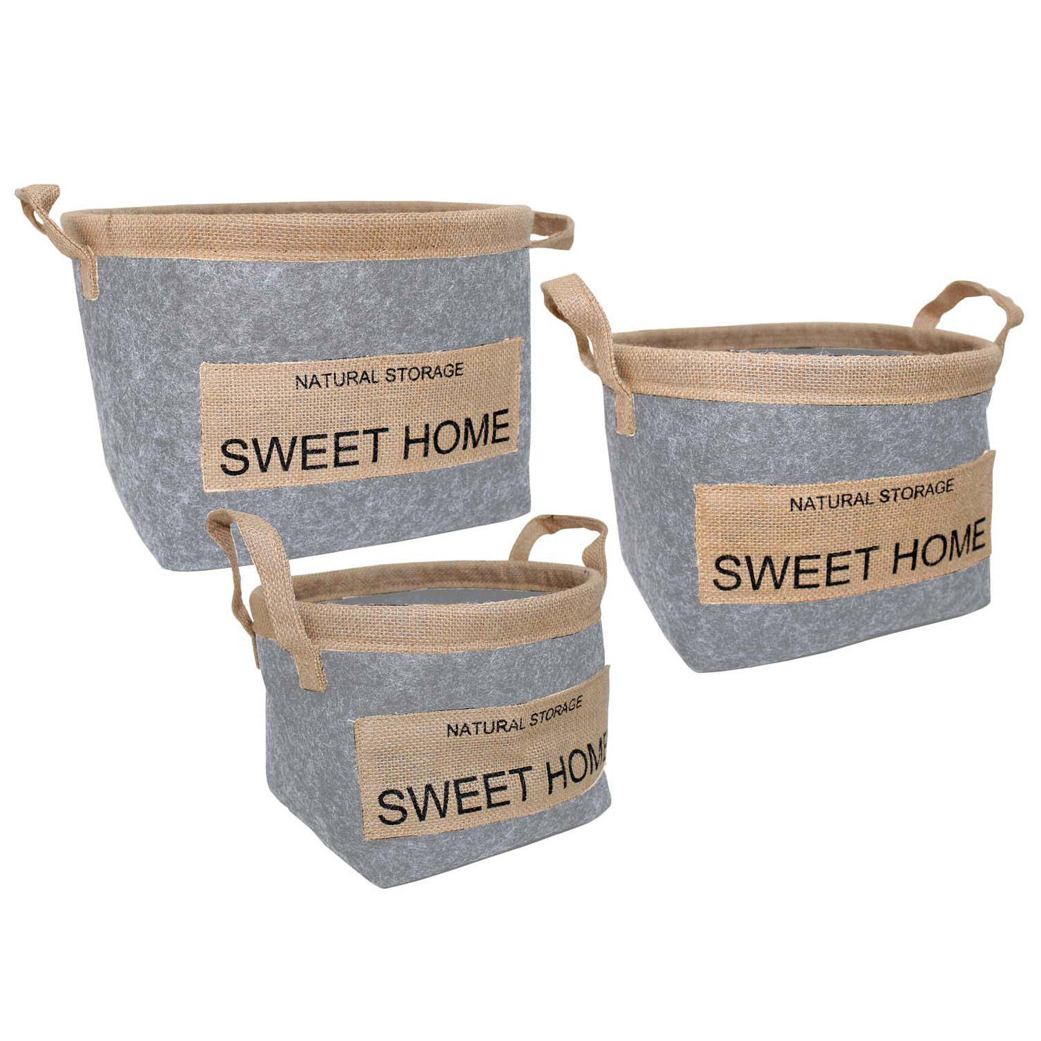 Douceur d'intérieur Dekorační koše, sada 3 ks, světle šedá barva šedá