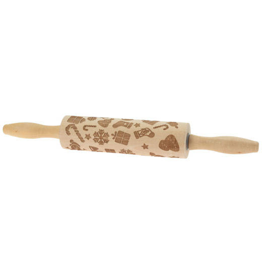 EH Excellent Houseware Váleček na těsto se vzorem, dřevěný, O 5 cm hnědá