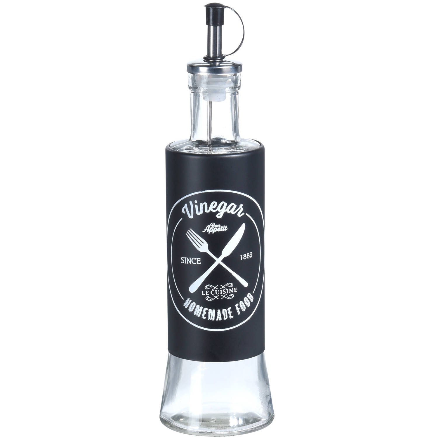 EH Excellent Houseware Dóza na ocet s dávkovačem, 300 ml, skleněná černá