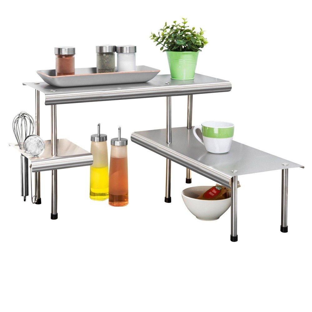 Maximex Rohová kuchyňská polička Massivo TRIO, 2 úrovně 2035030500 stříbrná 3306