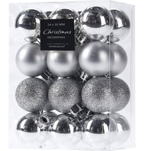 Home Styling Collection Vánoční koule, Ø 3 cm, 24 ks, stříbrné stříbrná
