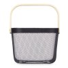 Koš s pletiva s dřevěným držákem, černý