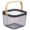 Koš s pletiva s dřevěným držákem, černý