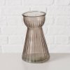 Skleněná váza HYACINTHA, rýhované sklo, 15 cm, taupe