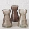 Skleněná váza HYACINTHA, rýhované sklo, 15 cm, taupe