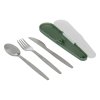 Turistické příbory v obalu: vidlička, lžíce, nůž z nerezové oceli, zelené