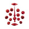 Sada ozdobných koulí různých tvarů s špičkou na vánoční stromek, 19 ks, červená