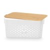 Plastová nádoba s bambusovým víkem, 26 x 17,5 x 12,5 cm, bílá