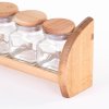Dřevěná polička na koření se skleněnými nádobami, 32,8 x 6,7 x 12,2 cm