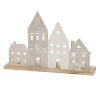 Svícen na čajovou svíčku, dřevěné domy, NORDY, 24 x 36 cm