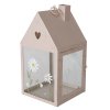 Kovová lucerna HONEY ve tvaru domu, výška 27 cm, růžová