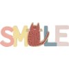 Dekorace do dětského pokoje Nápis a kočka SMILE, dřevěná, 28 x 2,5 x 12 cm