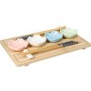Set na sushi, 9 dílů: bambusový podnos, hůlky a 4 porcelánové misky ve tvaru květu