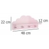 Růžová dětská polička CLOUD, 4 háčky, 48 x 22 x 12 cm