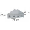 Šedá dětská polička CLOUD, 4 háčky, 48 x 22 x 12 cm