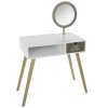 Toaletní stolek pro holčičky v bílé a zlaté barvě, kosmetický stolek, toaletní stolek se zrcadlem, moderní toaletní stolek, komoda toaletní stolek