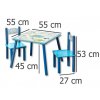 Dětský stůl se 2 židlemi ze dřeva, nábytek pro chlapce v modré barvě s motivem dinosaura