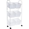 Funkční koupelnová skříňka s kolečky, 6 kontejnerů, 4 kola, kovová konstrukce, bílá