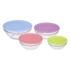 Skleněné misky na potraviny, 4 kusy, barevné víčka