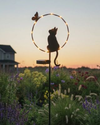 Dopřejte své zahradě útulné světlo a hravý detail 🐱✨ Solární LED lampa ve tvaru kočky se dekorativním kruhem krásně ozdobí...
