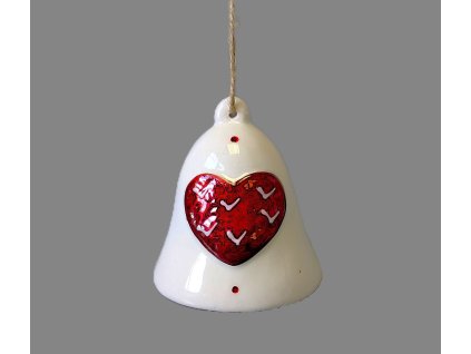 Zvonek bílý glazovaný se srdcem