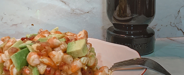 Krevetový tartar s extra panenským olivovým olejem Primeras Aceitunas