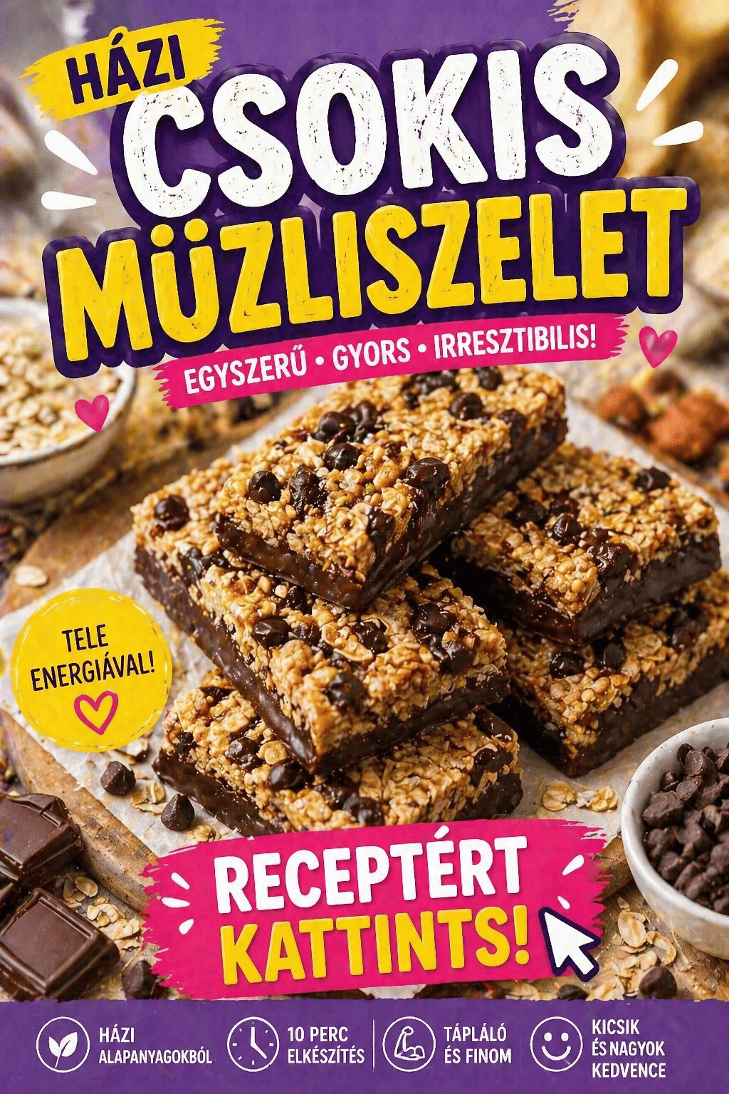 Házi csokis müzliszelet – egészséges, gyors és ellenállhatatlan nasi