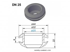 Gumová průchodka DN 25 - výkres