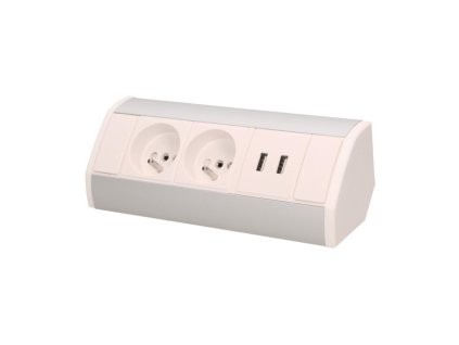 Povrchová zásuvka ORNO OR-GM-9003/WG, rohové púzdro, 2x 230V, 2x USB nabíjací, farba biela-strieborná