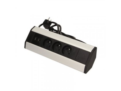Povrchová zásuvka, rohové púzdro ORNO OR-AE-1360, 3x zásuvka, 2x USB, farba čierno-strieborná, kábel 1,8 m