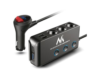 Maclean rozdeľovač zásuviek zapaľovača, voltmeter, 3 zásuvky zapaľovača, 1xQC 3.0, 3xUSB, 6,8A, 1xPD 18W, max. 12