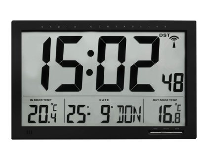 60.4510.01 TFA Rádiom riadené nástenné XL hodiny s vnútornou/vonkajšou teplotou, čierne