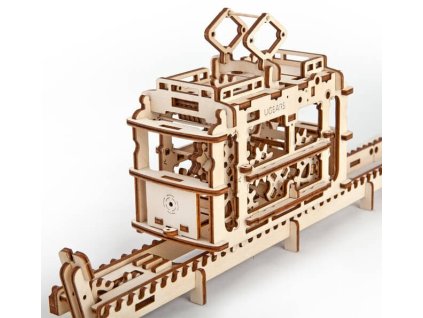 Ugears 3D drevené mechanické puzzle Lanovka s koľajnicami