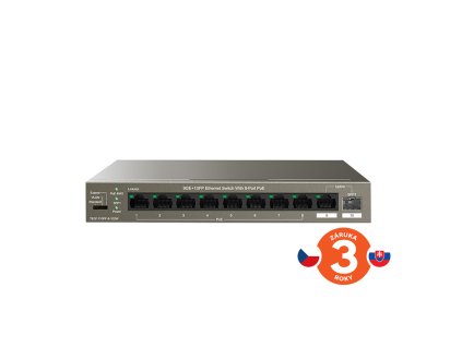 Tenda TEG1110PF-8-102W 9x RJ45 Switch s 8x PoE RJ45 802.3af/at 10/100/1000Mbps + 1x SFP 100/1000 Mb/s, VLAN, 6kV, PoE 92W