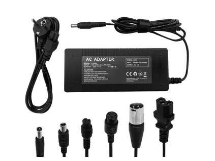 Nabíjačka pre elektrické kolobežky a elektrické vozidlá 230V AC DC – 42V/2A, 84W, 6 DC konektorov (5,5/8/12/17 mm, GX 9/16 mm)