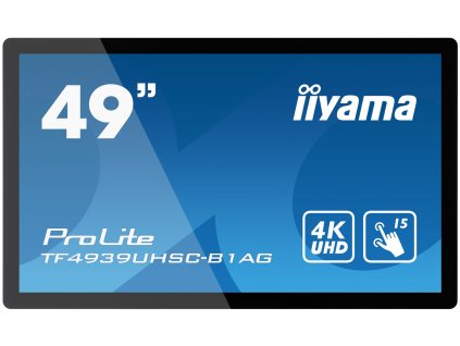 49'' iiyama TF4939UHSC-B1AG: IPS, 4K, capacitive, 15P, 500cd/m2, VGA, HDMI, DP, 24/7, IP54, černý TF4939UHSC-B1AG