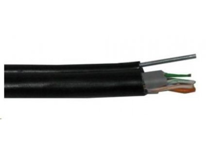 FTP kabel PlanetElite s nosným lankem, Cat5E, drát, venkovní PE+PVC, Fca, černý, 305m KAB-FTP5E-D-PVCPEM-X-305