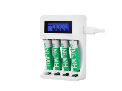 DELTACO C704A4, Nabíjačka batérií, USB + 4x AAA C704A4-4XAAA