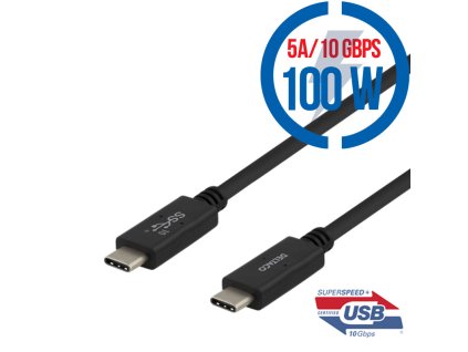 DELTACO USBC-1402M, Kábel USB-C/USB-C, 100W, 1m USBC-1402M
