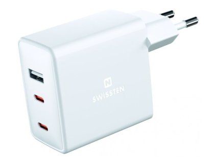 Swissten Síťový Adaptér GaN 2x USB-C + 1x USB 70W PD Bilý 22054100