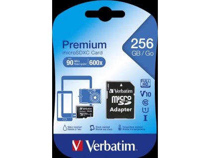 Karta VERBATIM MicroSDXC 256GB Premium, U1 + adaptér 44087