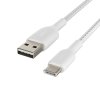 BELKIN kábel opletaný USB-C - USB-A, 2m, biely CAB002bt2MWH
