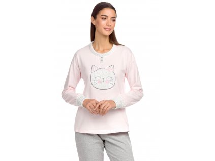 Dvoudílné dámské pyžamo s kočičkou Vamp 15236 (Barva RŮŽOVÁ, Velikost XXL/46)
